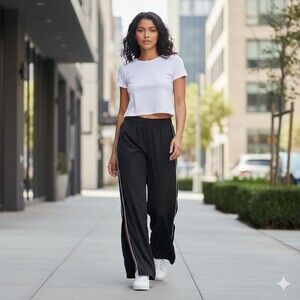 Jason Wu Womens Wide Leg Side Slit Trouser Pants L Black Side Stripe Pull On